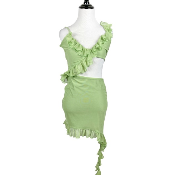Oh Polly Ivelisse Ruffle Trim Asymmetric Dress in Green Size 6 - Picture 4 of 11